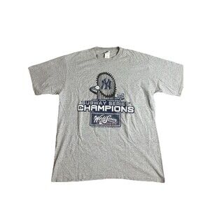 Vintage Lee New‎ York Yankees T Shirt XL Gray Blue White 2000 Baseball MLB Y2K